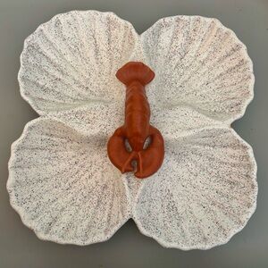 Vintage 1981 Handcrafted Ceramic Lobster Handle 4 Part Shell Serving Dish